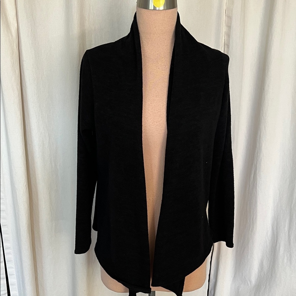 Lesley Evers Elegant Black Women's Open Front Cardigan M/L